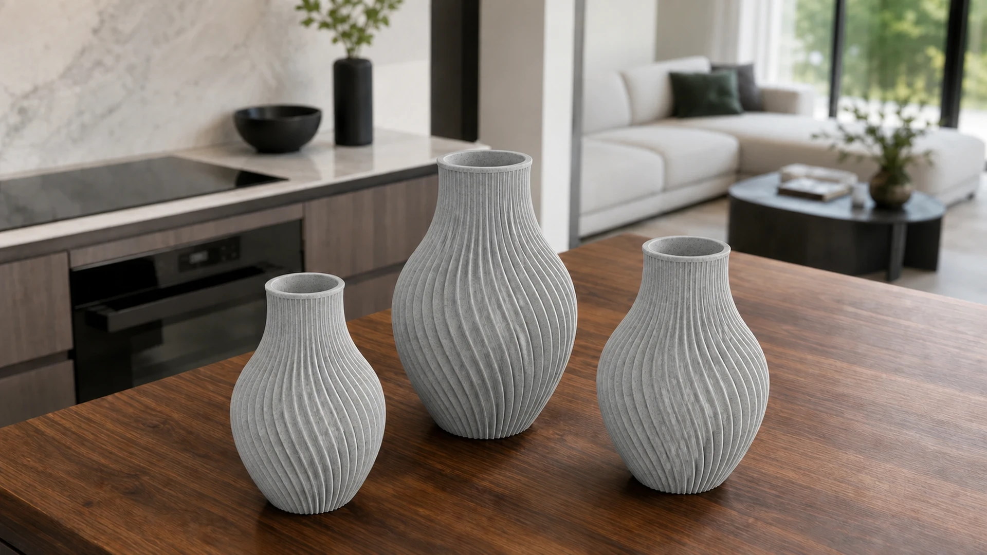 Drift vessel in Marble, on a timber sideboard